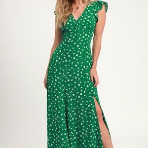Fresh Picked Green Floral Print Backless Maxi Dress